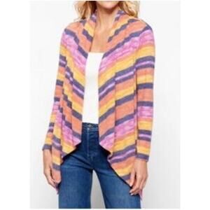 NWT BOBEAU Amie Striped Waterfall Cardigan Small, Navy Rust Combo Stylish Layers